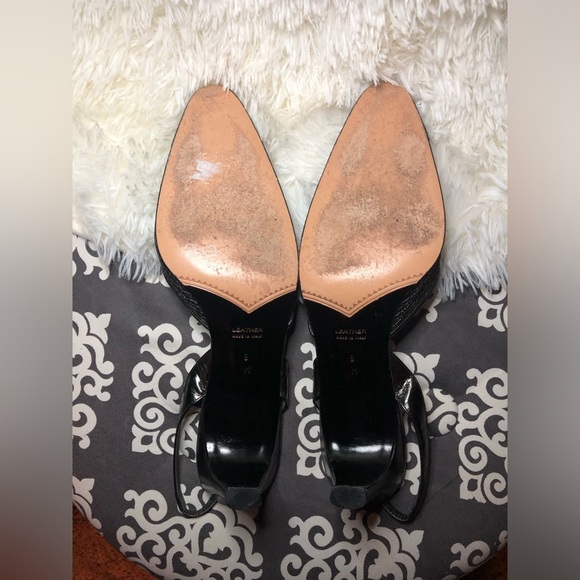 Yves Saint Laurent Vintage Metallic Black Slingback Heels size 9 - Picture 12 of 13